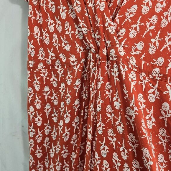 Porridge Jumpsuit Womens Medium Orange White Floral Wide Leg V Neck Pocket - Picture 11 of 11